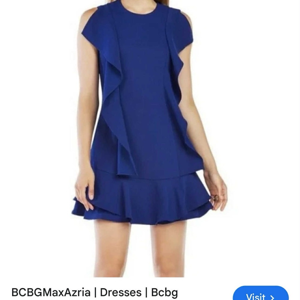 BCBGMaxAzria Women's Blue Ruffle Dress